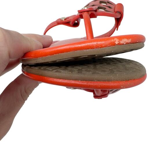 TORY BURCH Orange Red Samba Miller Logo Patent Leather Sandals Size 8.5 - Picture 9 of 11